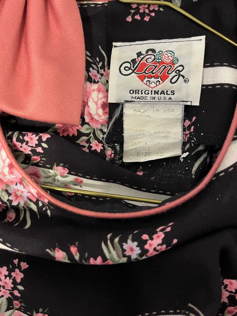 Lanz Originals Black Floral Dress with Coral Bow Accent